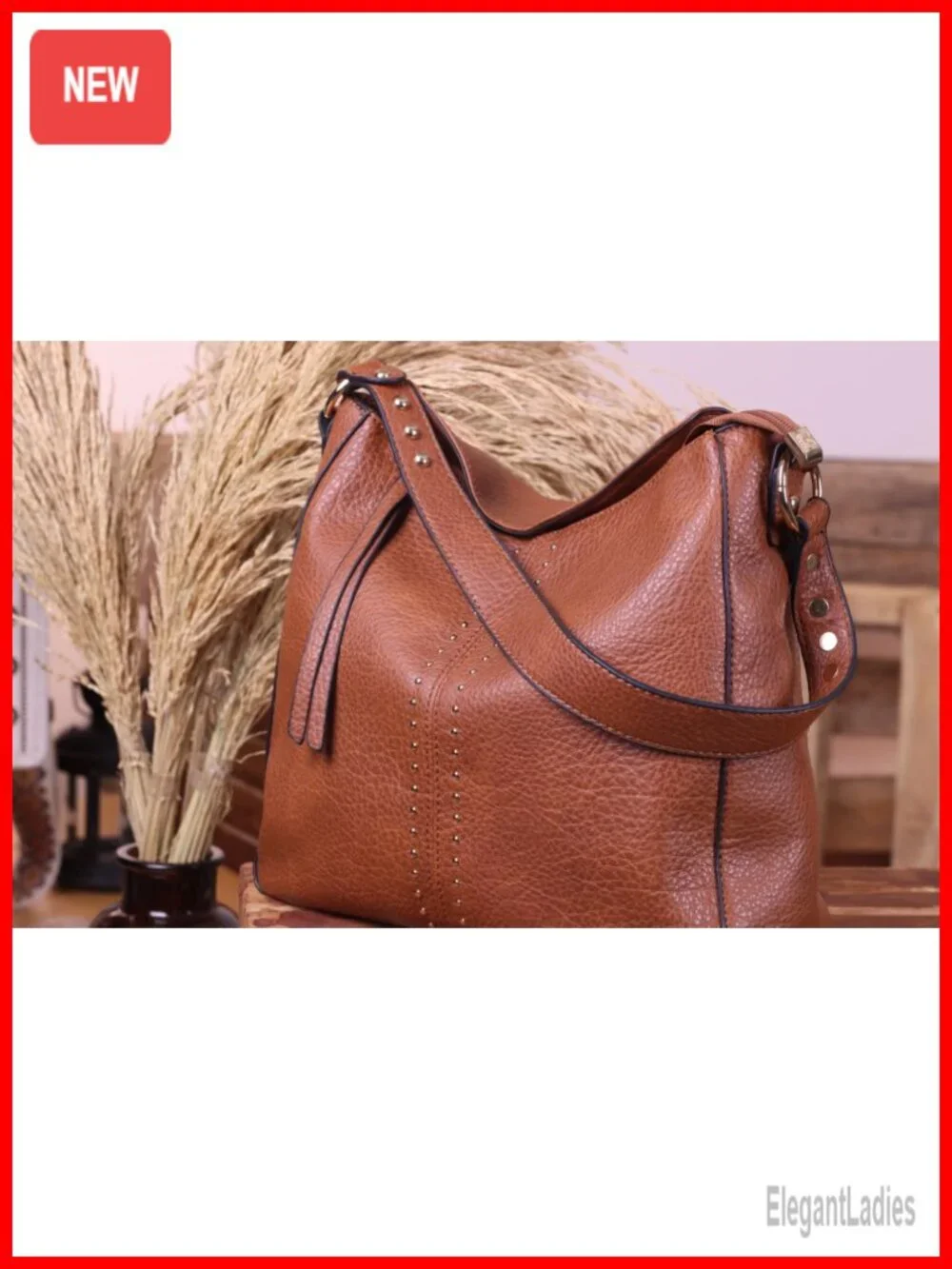 PU Leather Hobo Crossbody Bag with Metal Studs